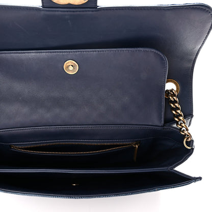 Large Quilted Lambskin Flap Shoulder Bag - Blue