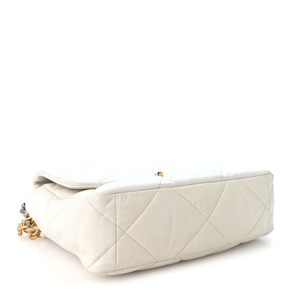 Large Quilted Goatskin Flap Shoulder Bag - White