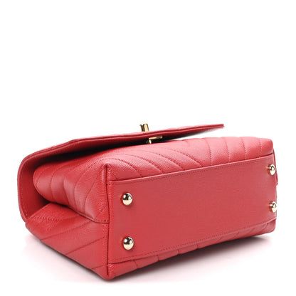 Mini Quilted Caviar Flap Shoulder Bag - Red