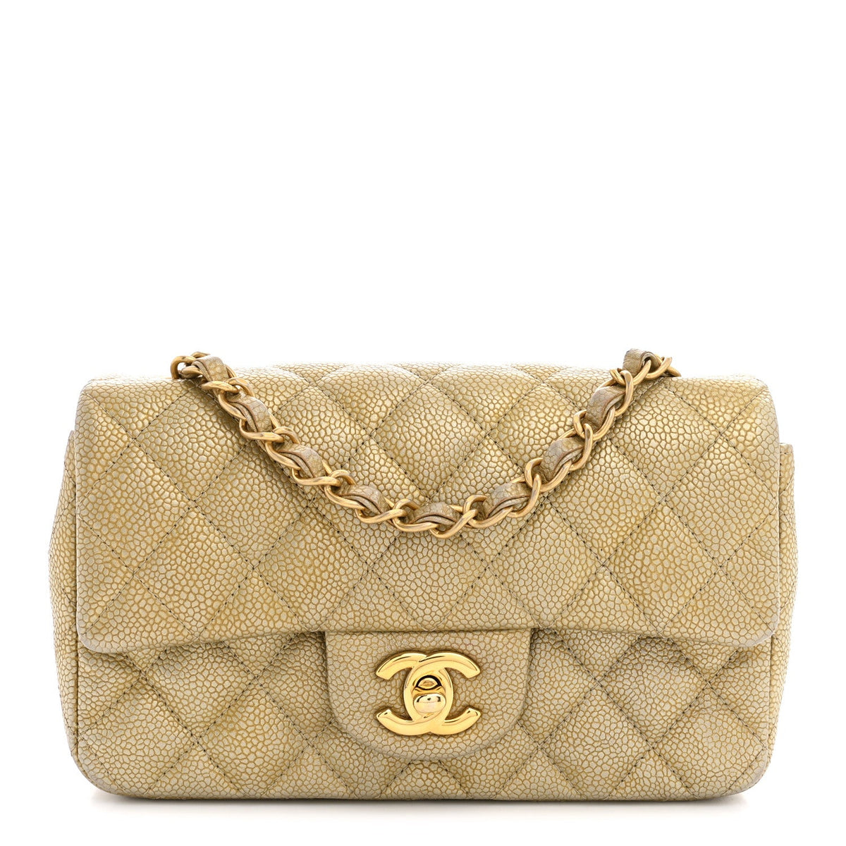 Mini Quilted Caviar Flap Shoulder Bag - Tan