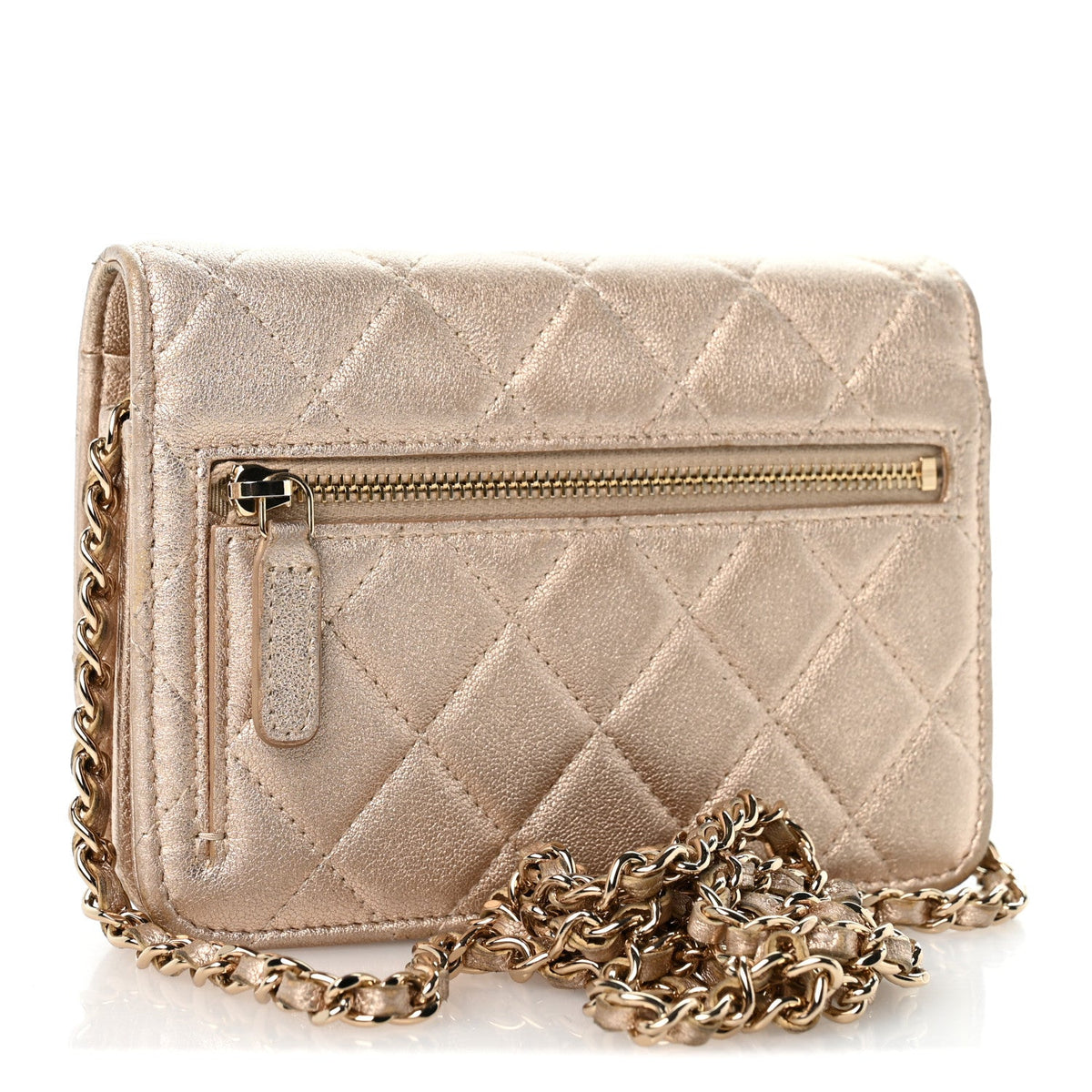 Mini Quilted Lambskin Wallet Bag - Gold