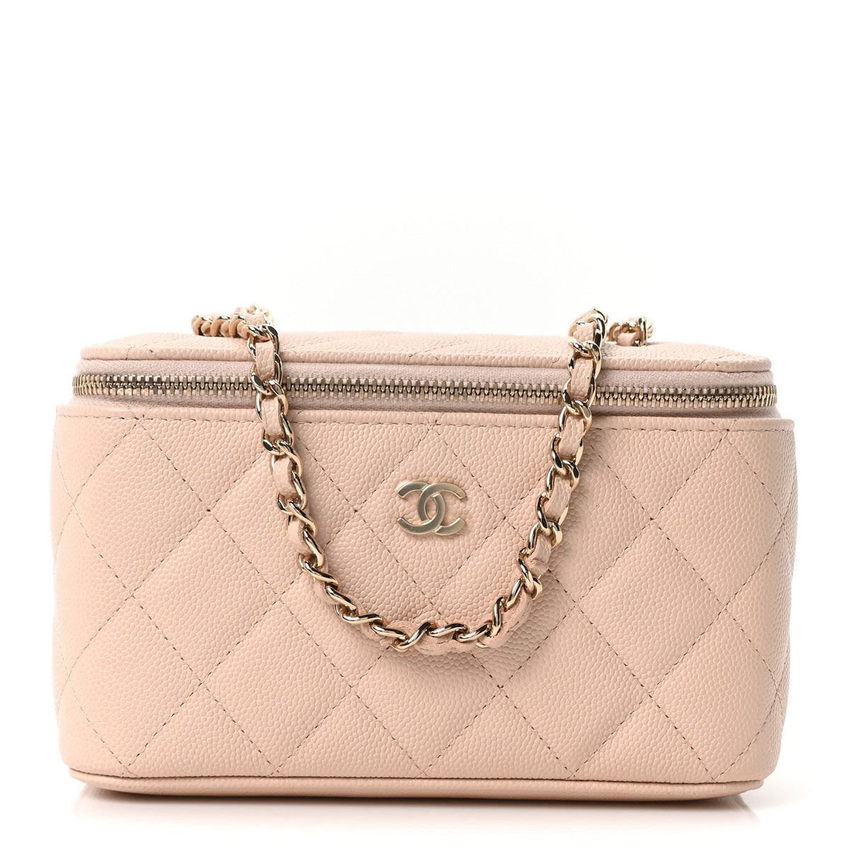 Small Quilted Caviar Handbag - Beige