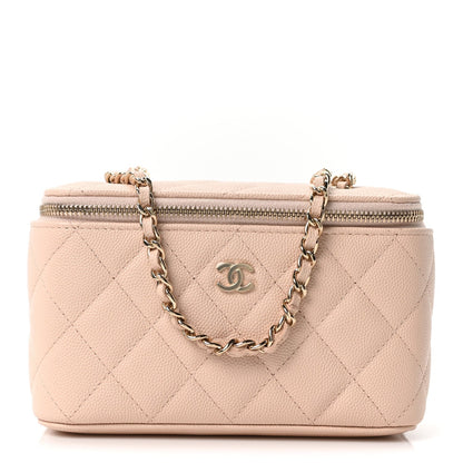 Small Quilted Caviar Handbag - Beige