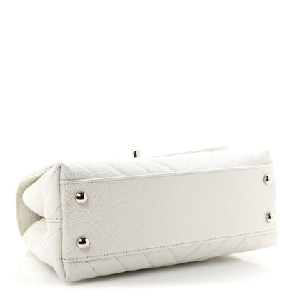 Mini Quilted Caviar Flap Shoulder Bag - White