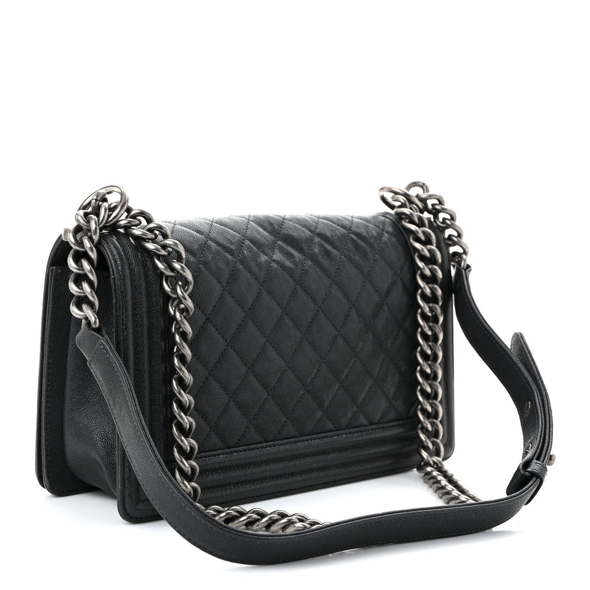 Medium Quilted Caviar Flap Shoulder Bag - Grey