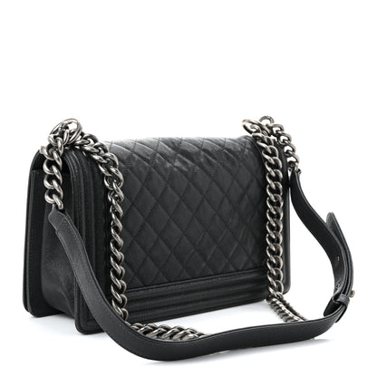 Medium Quilted Caviar Flap Shoulder Bag - Grey