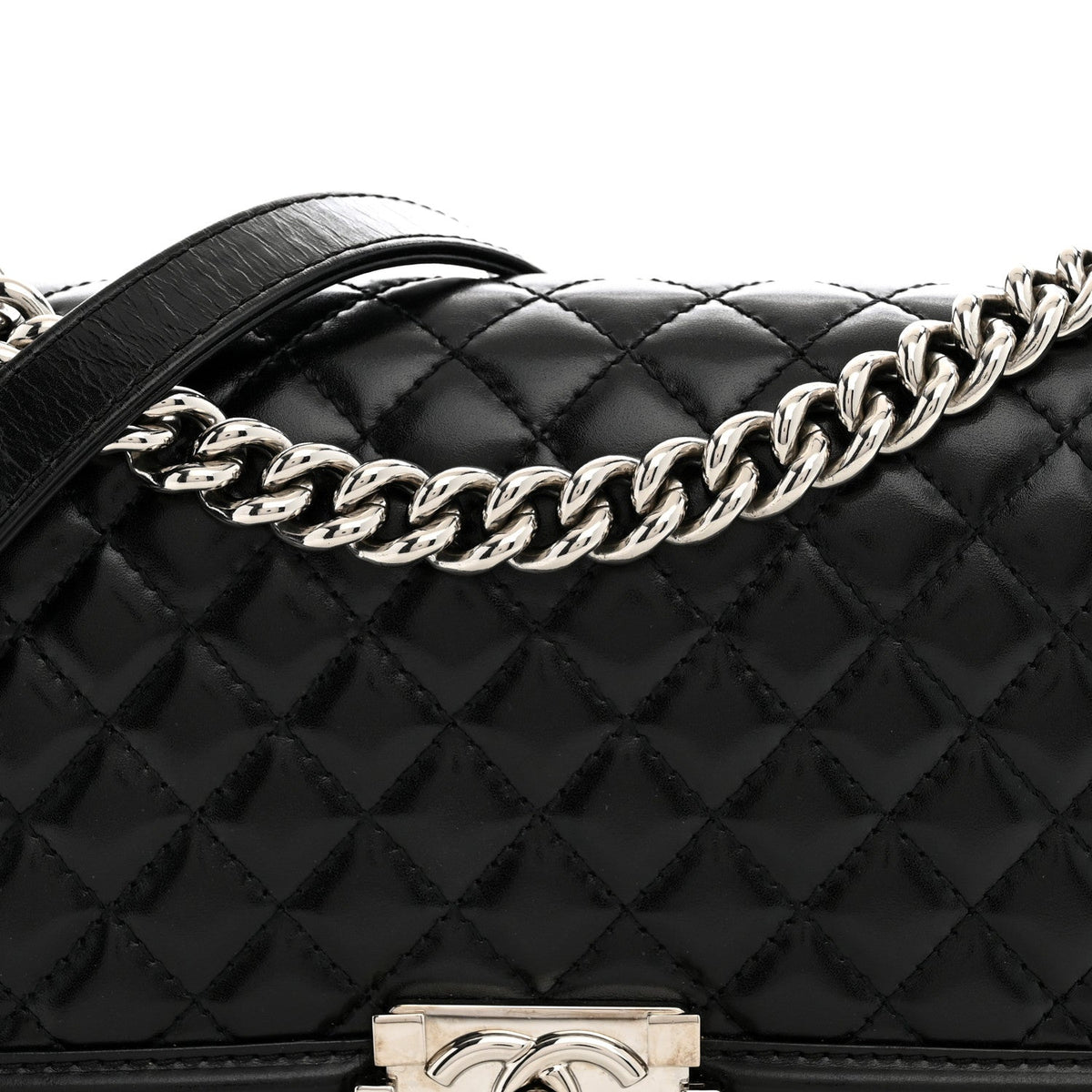 Medium Quilted Calfskin Flap Shoulder Bag - Black