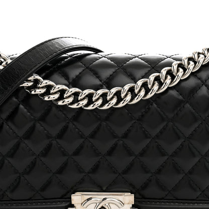 Medium Quilted Calfskin Flap Shoulder Bag - Black