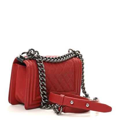 Small Quilted Caviar Flap Shoulder Bag - Red