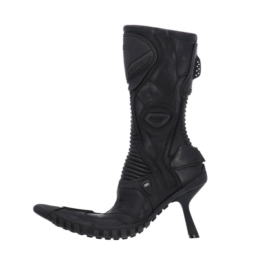 Calfskin Distressed Biker Boots Black