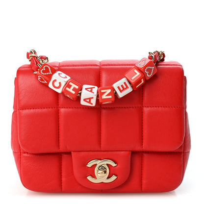 Mini Quilted Lambskin Flap Shoulder Bag - Red