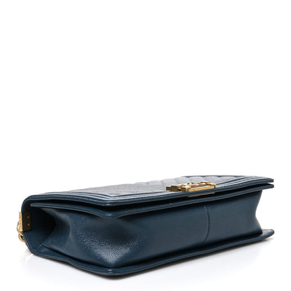 Medium Quilted Caviar Flap Shoulder Bag - Blue