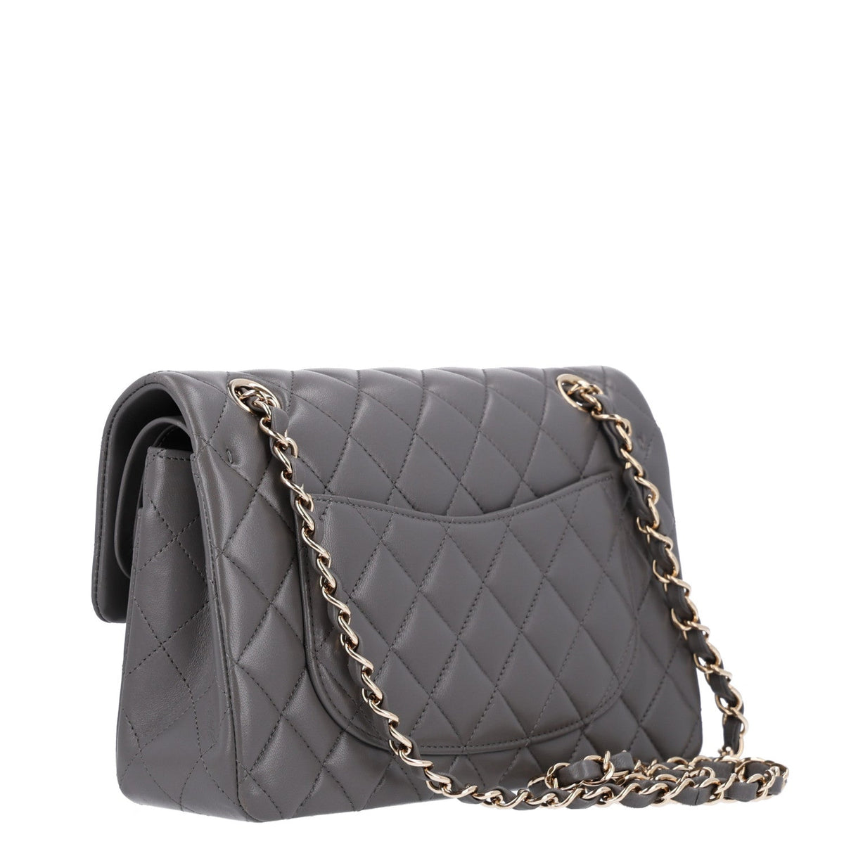 Small Quilted Lambskin Flap Shoulder Bag - Grey
