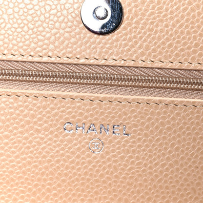 Quilted Caviar Wallet Bag - Beige