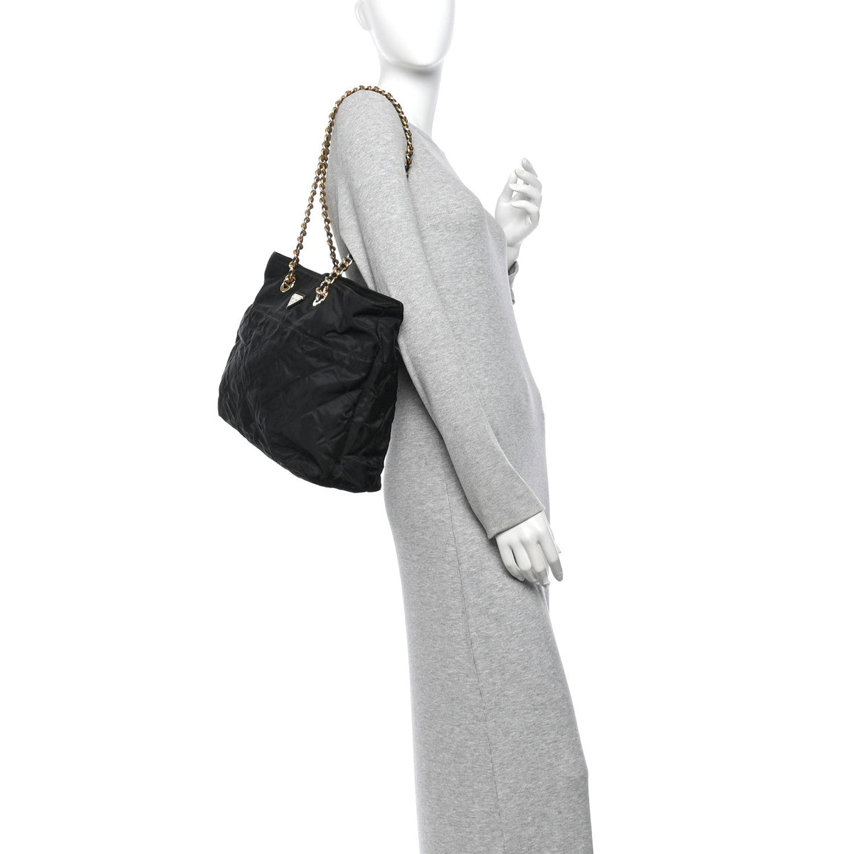 Quilted Nylon Tote Bag - Black