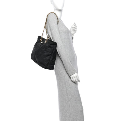 Quilted Nylon Tote Bag - Black