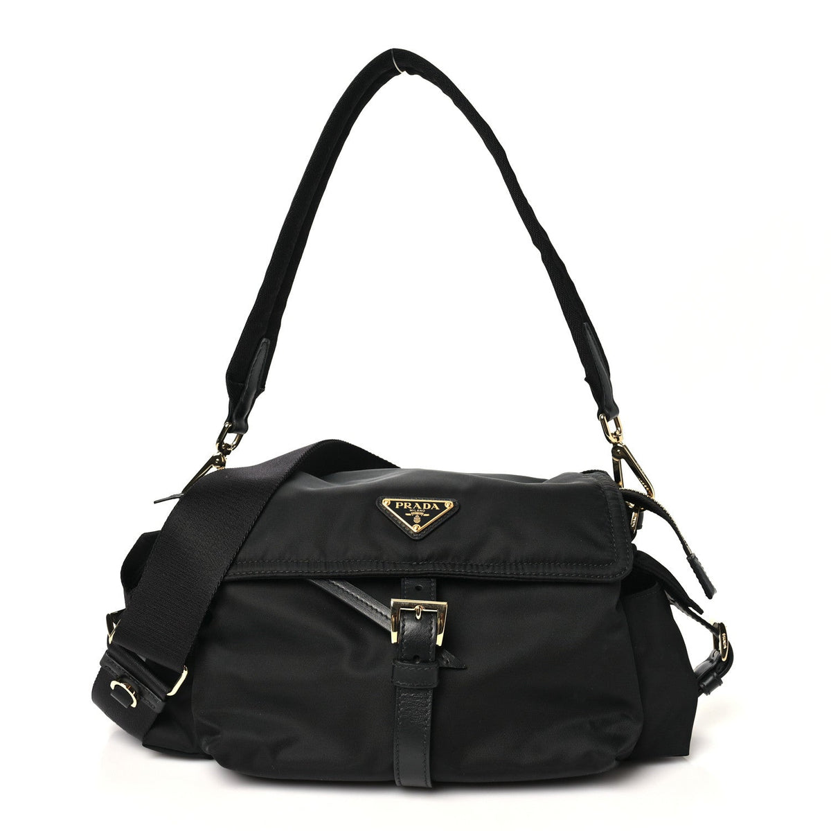 Medium Nylon Shoulder Bag - Black