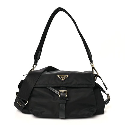 Medium Nylon Shoulder Bag - Black
