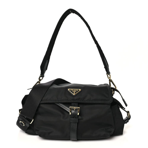 Medium Nylon Shoulder Bag - Black
