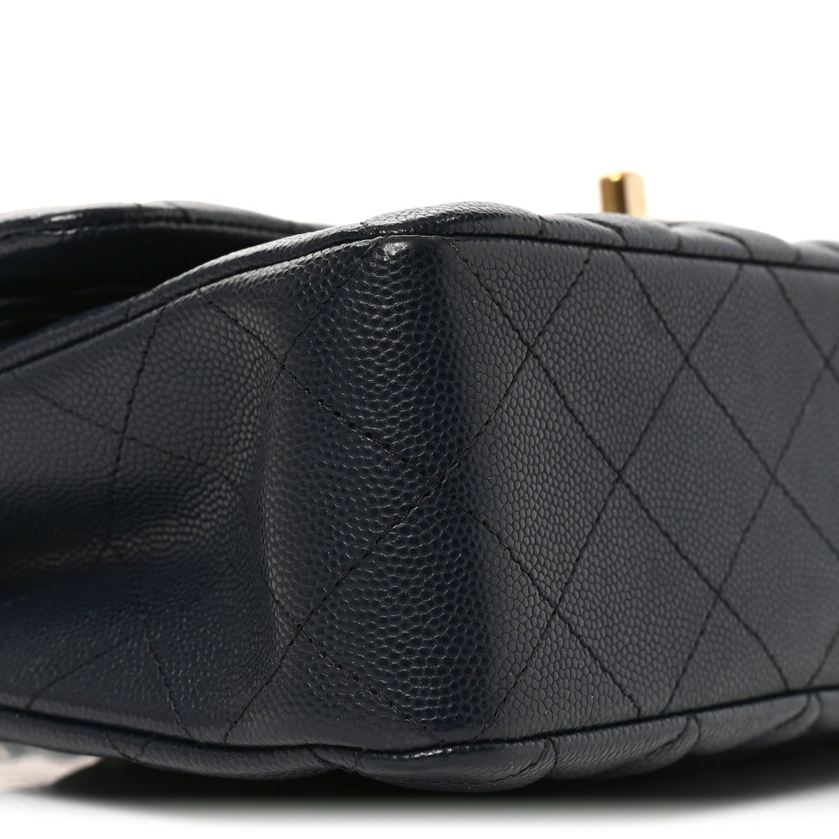 Small Quilted Caviar Flap Shoulder Bag - Dark Navy