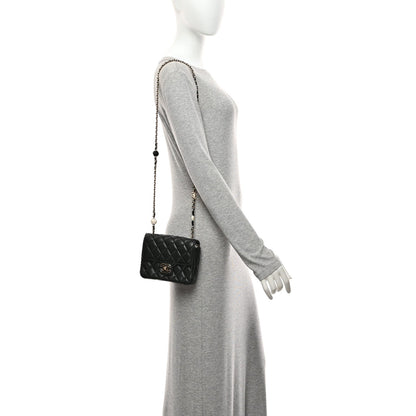 Mini Quilted Lambskin Flap Shoulder Bag - Black