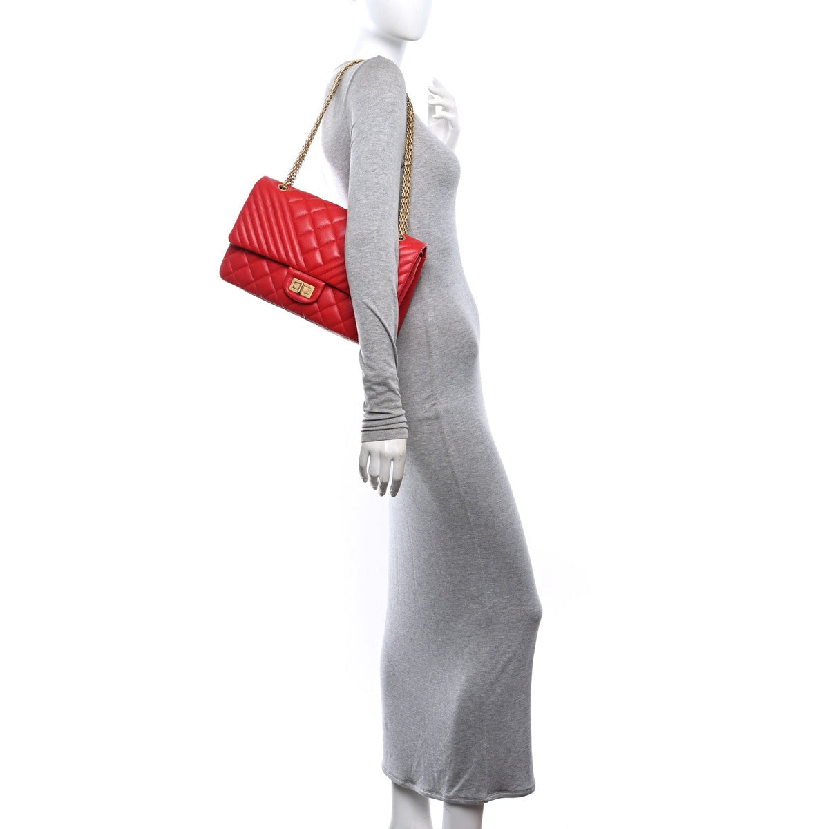 Quilted Caviar Flap Shoulder Bag - Red