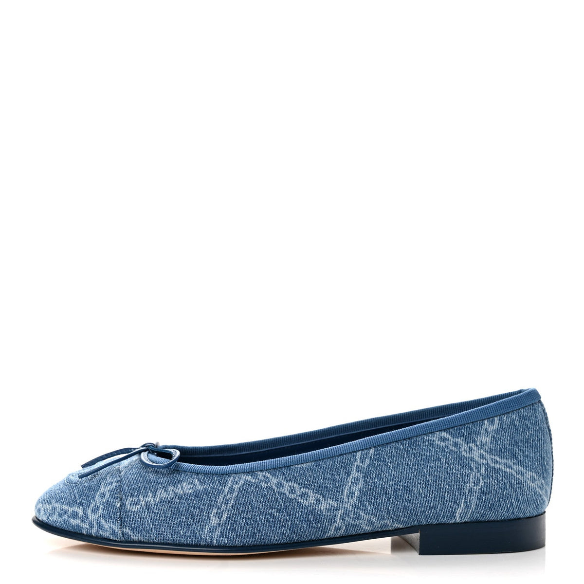 Denim Printed Cap Toe Ballerina Flats Blue