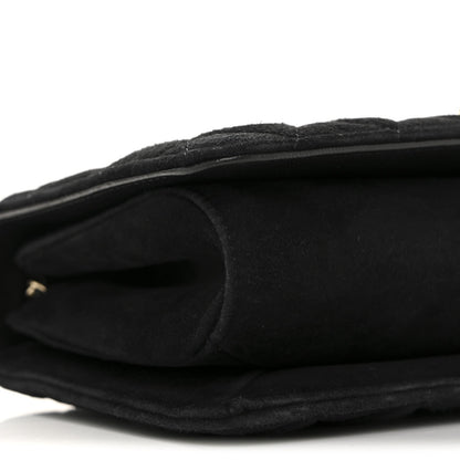 Quilted Suede Flap Shoulder Bag - Black