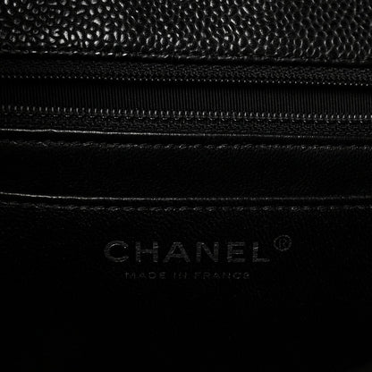 Quilted Caviar Flap Shoulder Bag - Black