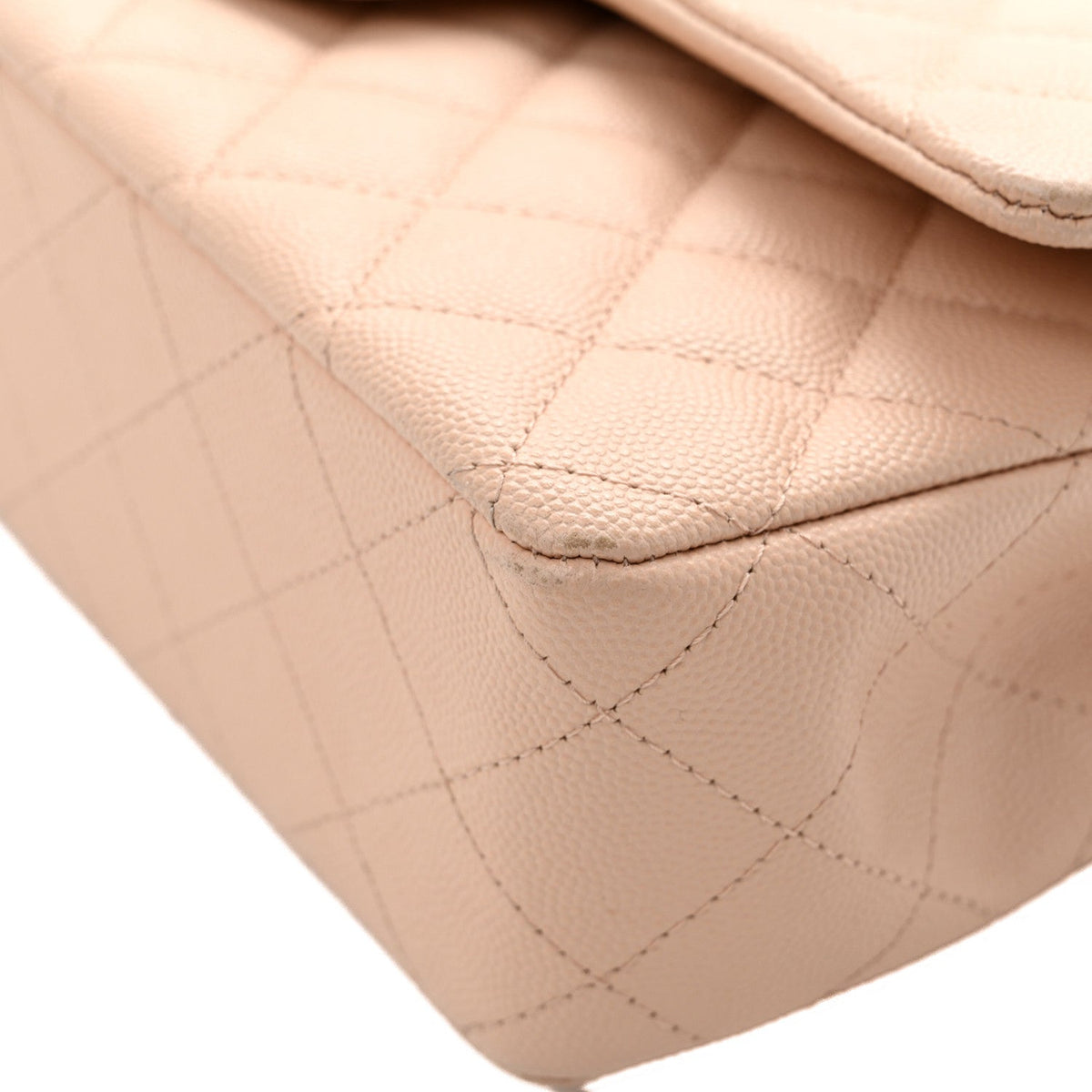 Medium Quilted Caviar Flap Shoulder Bag - Beige