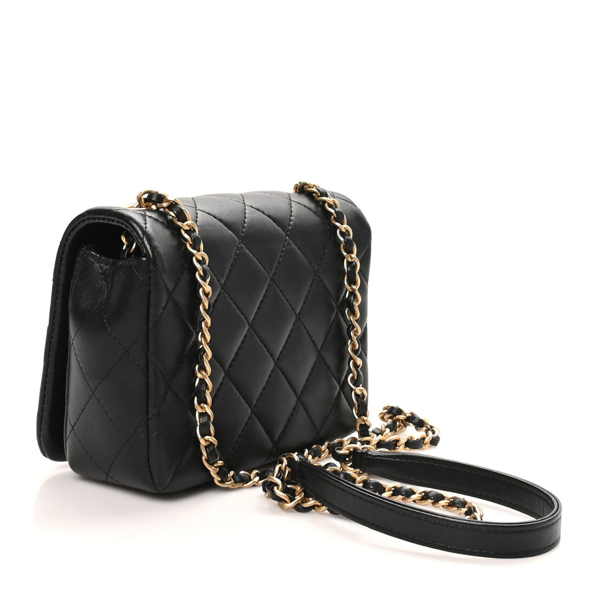 Mini Quilted Lambskin Flap Shoulder Bag - Black