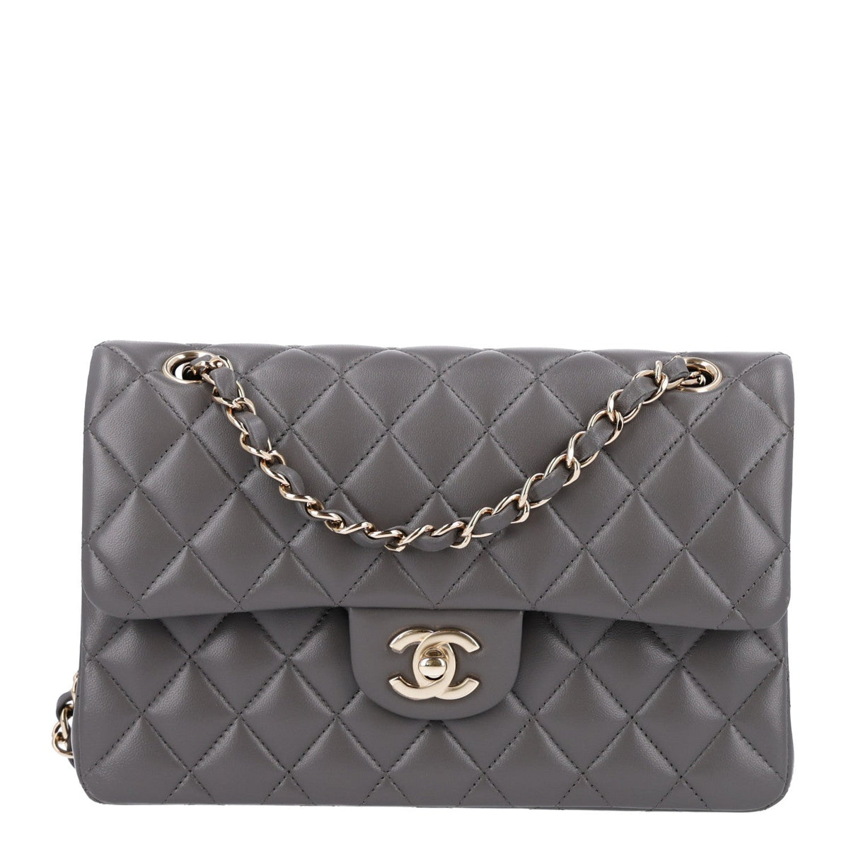 Small Quilted Lambskin Flap Shoulder Bag - Grey