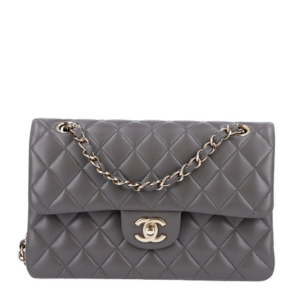Small Quilted Lambskin Flap Shoulder Bag - Grey