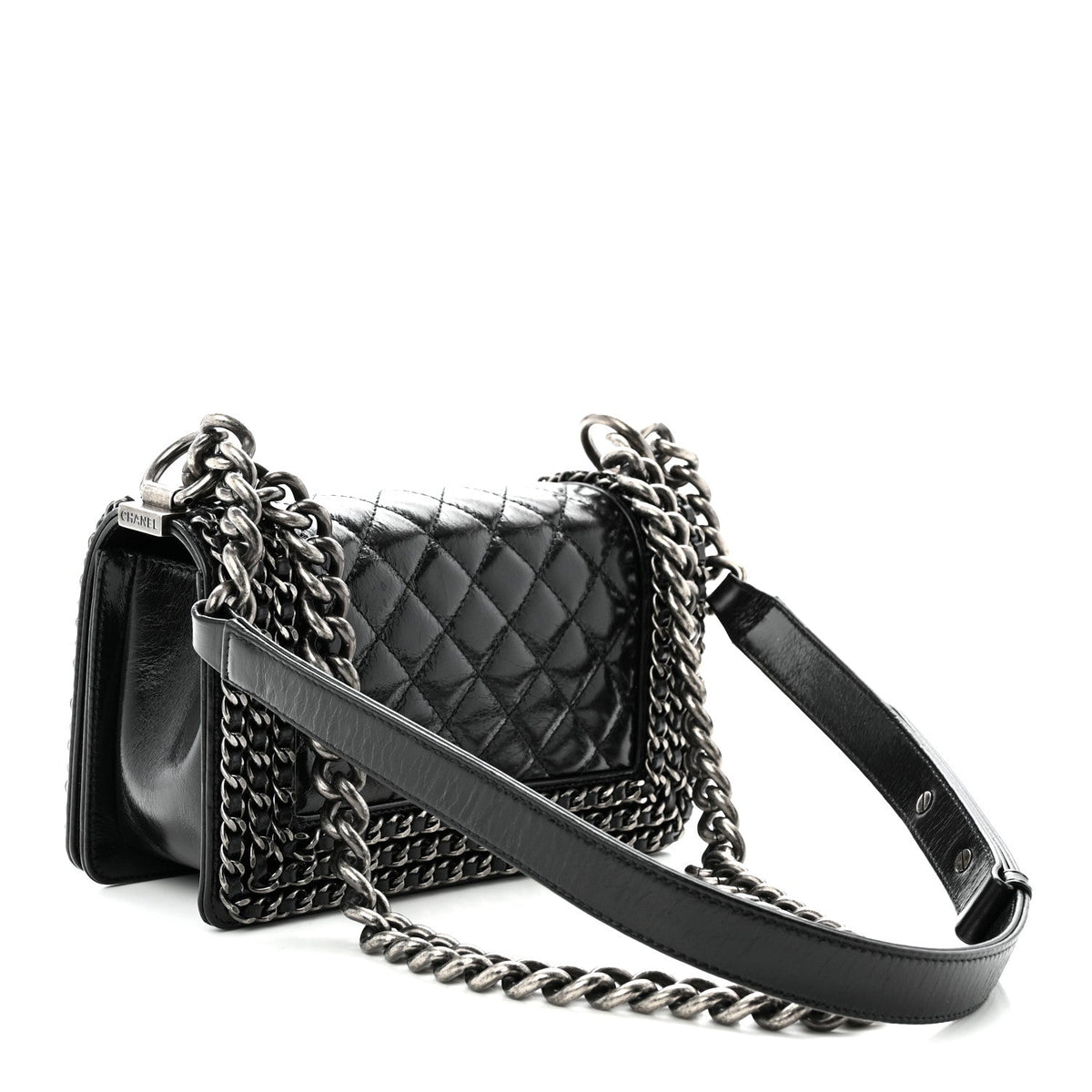 Small Quilted Calfskin Flap Shoulder Bag - Black