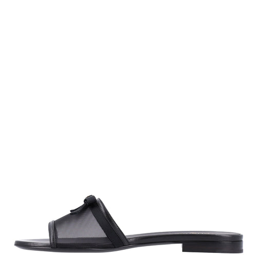 Mesh Lambskin CC Bow Mules Black