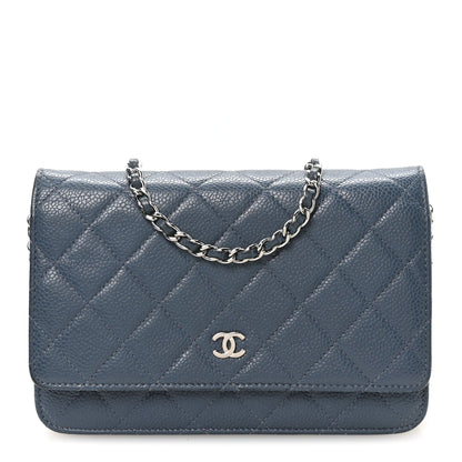 Quilted Caviar Wallet Bag - Blue