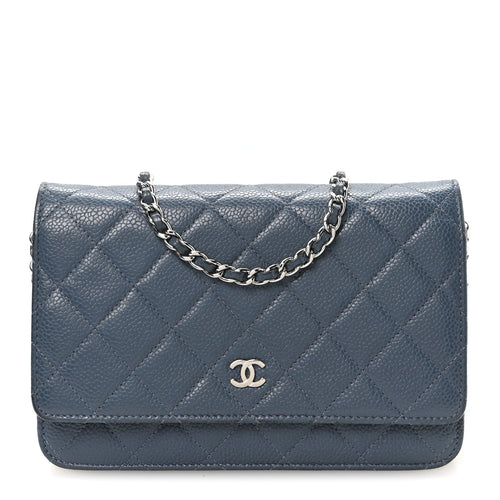 Quilted Caviar Wallet Bag - Blue