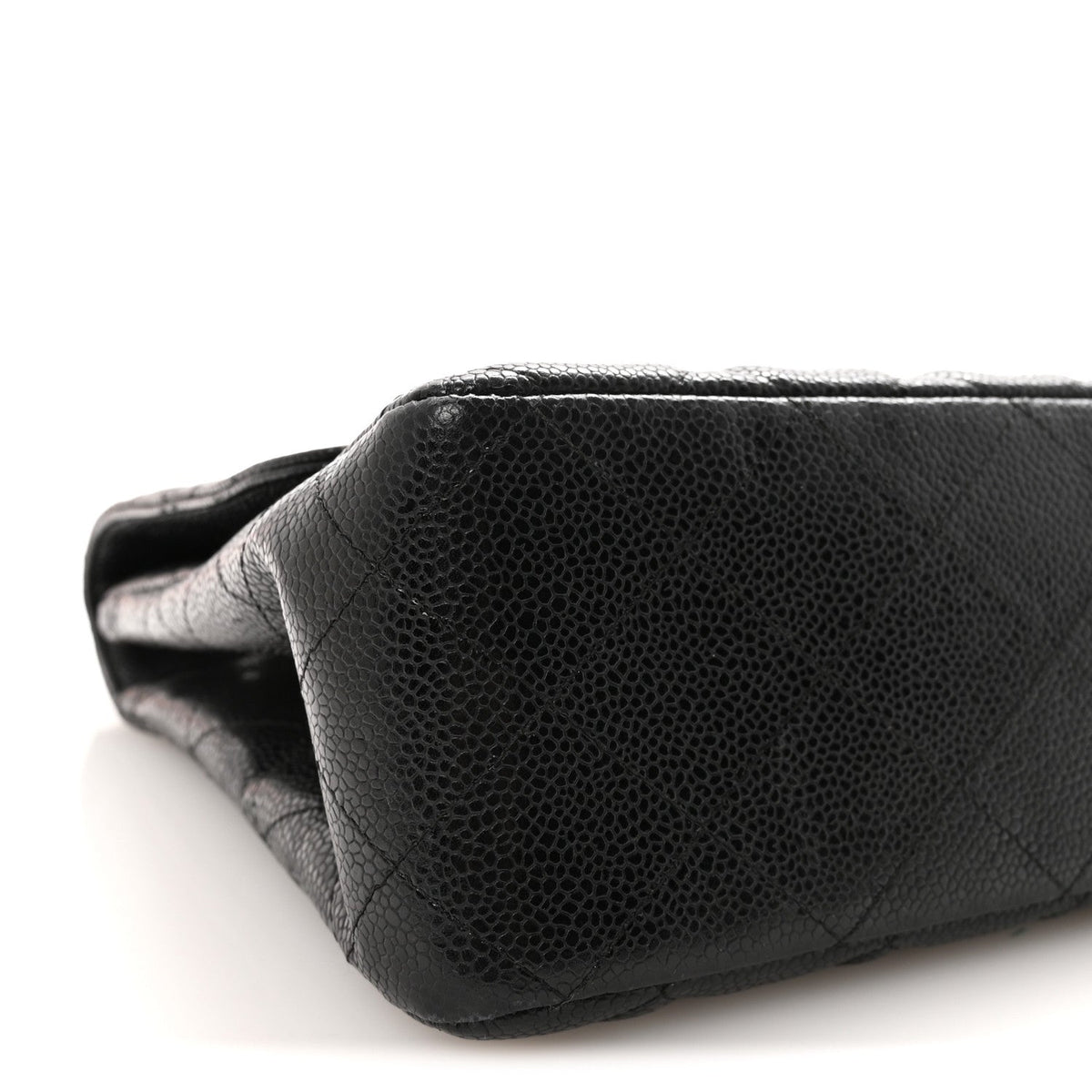 Quilted Caviar Flap Shoulder Bag - Black