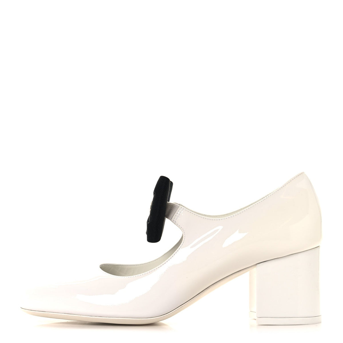 Patent Calfskin Grosgrain Bow Mary Jane Pumps White Black