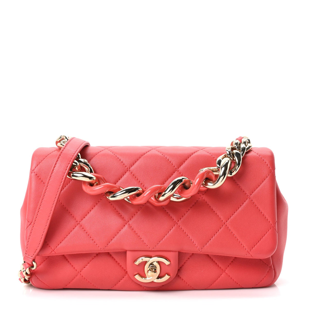 Quilted Lambskin Flap Shoulder Bag - Red