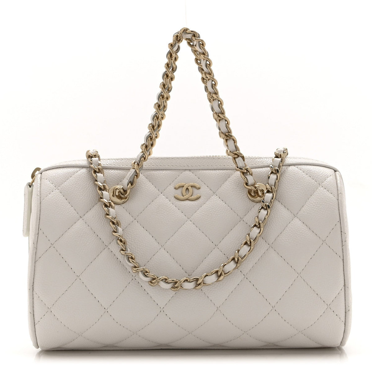 Quilted Caviar Clutch Bag - White