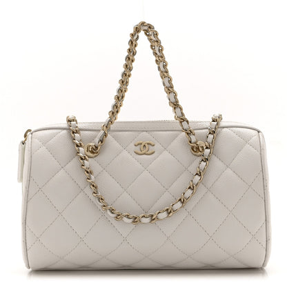 Quilted Caviar Clutch Bag - White