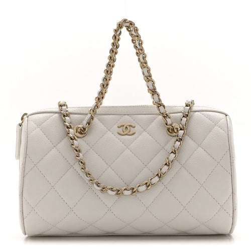 Quilted Caviar Clutch Bag - White