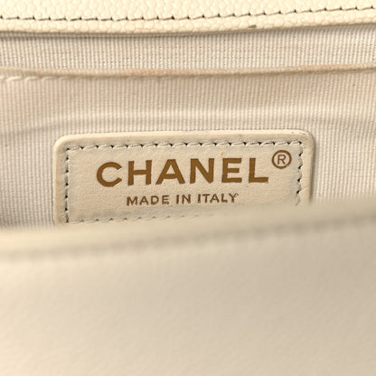 Medium Quilted Caviar Flap Shoulder Bag - White