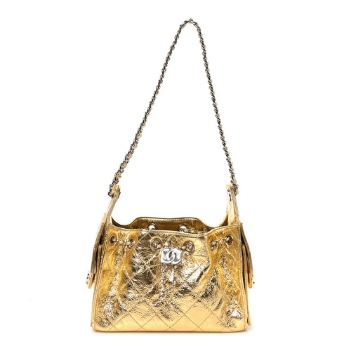 Mini Quilted Calfskin Handbag - Gold