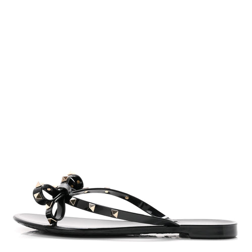Garavanipvc Jelly Rockstud Bow Thong Sandals Black
