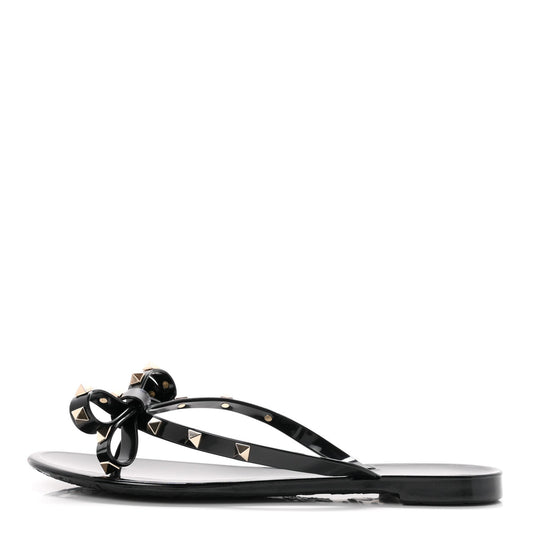 Garavanipvc Jelly Rockstud Bow Thong Sandals Black