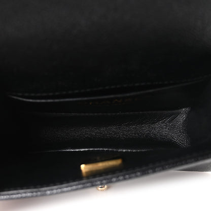 Mini Quilted Caviar Flap Shoulder Bag - Black