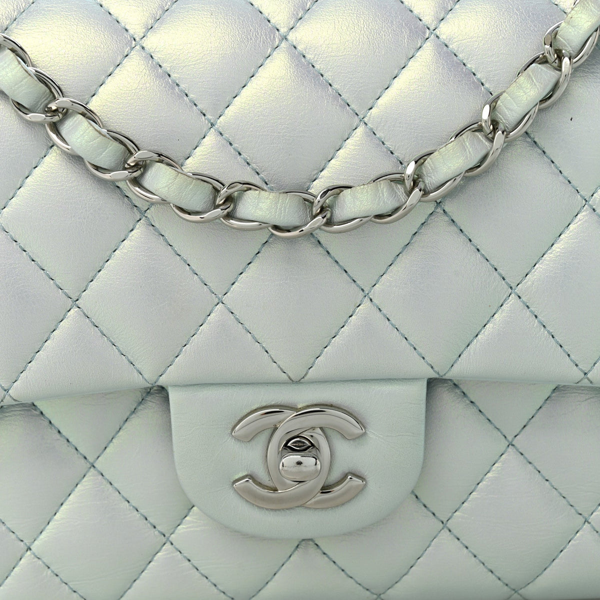 Medium Quilted Lambskin Flap Shoulder Bag - Light Blue