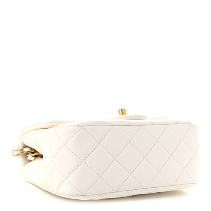 Mini Quilted Lambskin Flap Shoulder Bag - White